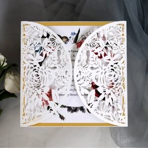 European Rose Floral Hollow Laser Cut Wedding Invitation Card Elegant Pearlescent Paper Engagement Invitation Greeting Card