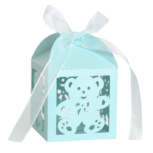 Scatole per Caramelle in Carta Perlata Tagliata al Laser a Orso Con Nastro Scatola Regalo Traforata per Matrimonio Festa Neonato