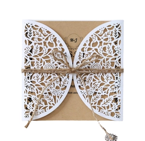 Laser Cut Wedding Invitations Pearlescent Paper Hollow Floral Cards With Kraft Sheets And Envelopes For Marriage Anniversary Parties
