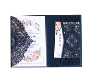 Élégantes Cartes d'Invitation de Mariage Découpe Laser Style Européen Papier Perlé Invitations Dentelle pour Fiançailles