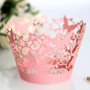 Laser Cut Cupcake Wrappers Hollow Butterfly Flower Artificial Pearl Paper Cake Border Decoration For Wedding Birthday Party Favors