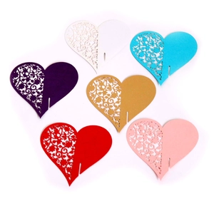 Laser cut heart shaped paper cards for wedding decoration in six vibrant colors