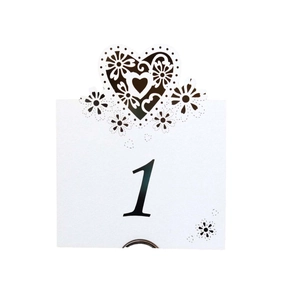 Elegant laser-cut heart pattern table number card 1 for wedding and banquet seating