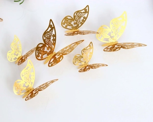 Detail der goldenen 3D-Hohl-Schmetterlings-Wandaufkleber mit Laser-Schnitt-Muster