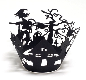 Halloween Involucri per Cupcake Taglio Laser Carta Perla Artificialta Intagliata Decorazione Casa Stregata Strega Zucca Party