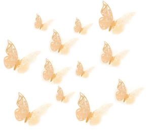12er Set goldene 3D Schmetterling Wandsticker mit filigranem Laser-Cut-Muster
