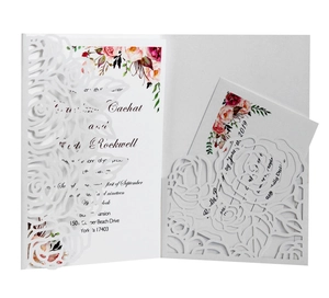 Laser Cut Rose Floral Wedding Invitation Cards Romantic European Style Hollow Out Greeting Cards For Engagement Valentine's Day