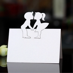 Laser Cut Pearlescent Paper Boy Girl Silhouette Place Cards For Wedding Banquet Table Decoration Romantic Event Supplies
