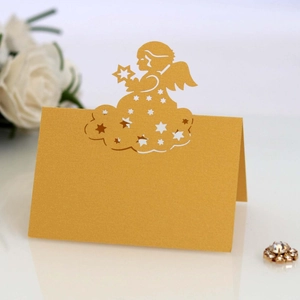 Goldene Platzkarten mit Engel-Motiv und Laserschnitt für Hochzeiten und Feste