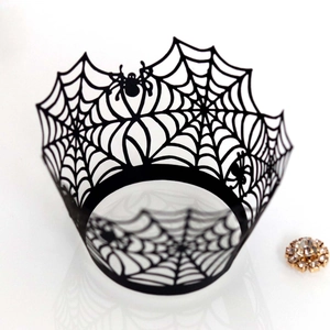 Halloween Spider Web Laser Cut Cupcake Wrappers Hollow Paper Cake Wraps For Halloween Gothic Party Decorations Supplies