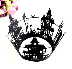 Gothic Halloween Laser Cut Cupcake Wrappers Hollow Out Castle Pumpkin Bat Cake Decor For Party Event Baking Paper Supplies