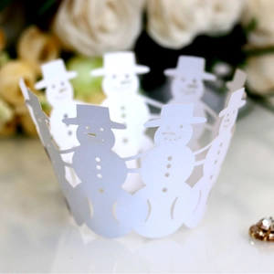 Snowman Laser Cut Cupcake Wrappers Artificial Pearl Paper Hollow Out Christmas Cake Decorations Festive Party Supplies Winter Theme Ornament