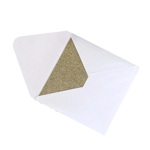 Elegant white square invitation envelope with premium gold glitter inner lining decor