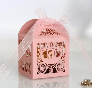 Laser Cut Pumpkin Carriage Wedding Candy Boxes Artificial Pearl Paper Hollow Favor Gift Box With Ribbon For Party Banquet Decor