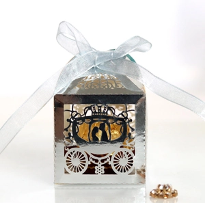 European silver hollow pumpkin carriage wedding candy box with light blue ribbon