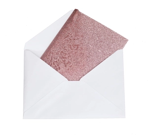 Elegant European laser cut pink glitter business invitation card with a white envelope