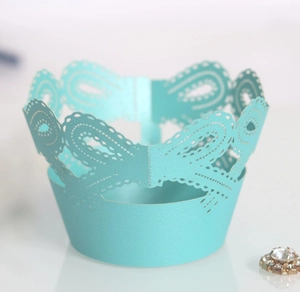 Tiffany blue laser cut lace cupcake wrapper with elegant hollow pattern for party decoration