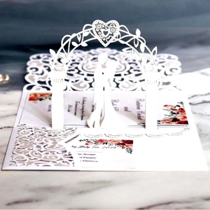 3D Pop Up Wedding Invitation Cards Laser Cut Heart Flower Arch Bride Groom Luxurious Elegant Pearl Paper Greeting Cards Engagement Party Anniversary Gifts