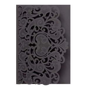 Elegant European style black laser cut invitation card with intricate hollow lace pattern
