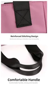 Macro detail of reinforced cross-stitching and high-density webbing on the pink tote bag
