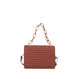 Deep terracotta quilted crossbody bag with stylish chain handle and sleek square design