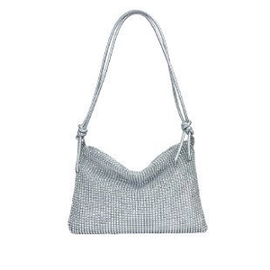 Sparkling silver rhinestone hobo bag with knotted double straps and crystal mesh finish