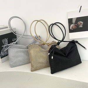 Fashion Women Shoulder Bag PVC Rhinestone Mesh Underarm Bag Sparkly Knot Strap Zipper Crossbody Bag Evening Party Handbag