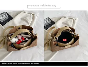 Detail view of woven handbag showing large capacity interior and magnetic closure