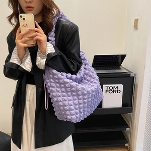 Women Fashion Popcorn Texture Shoulder Bag Soft Pleated Cloud Dumpling Crossbody Bag Large Capacity Nylon Casual Tote Bag