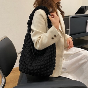 Minimalist black popcorn texture cloud tote bag for daily commute and casual wear
