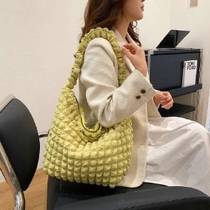 Soft neon green puff hobo bag with popcorn texture and large capacity for women