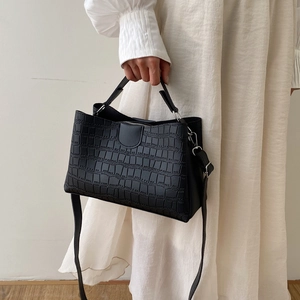 Sac Fourre-Tout Vintage en Cuir PU à Motif Crocodile pour Femme avec Surpiqûres Contrastées Sac à Bandoulière Sac à Main de Mode