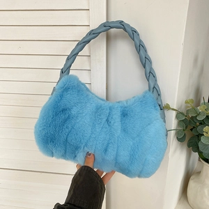 Sac Sous le Bras en Peluche pour Femmes Avec Anse Tressée Sac à Épaule Nuage Souple Sac à Main Décontracté Automne Hiver