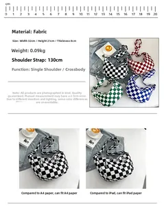 Guide des tailles du sac en toile à damier montrant les dimensions et la capacité iPad