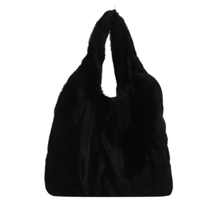 Minimalist black faux fur tote bag with a soft plush texture for women's casual winter style