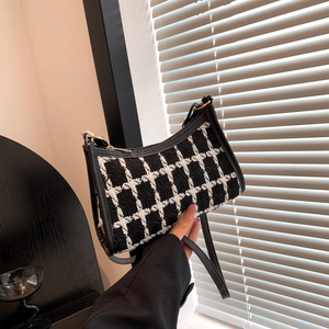 Women Fashion Plaid Underarm Bag Autumn Winter Nylon Tweed Crossbody Small Square Bag Elegant Shoulder Purse Daily Match