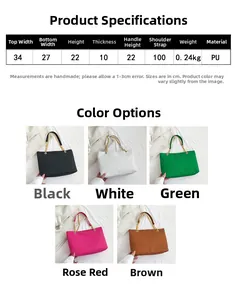 Tabella delle taglie e cinque varianti di colore della borsa tote in PU a trama intrecciata