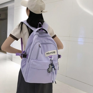 Sac à dos Poluconi violet clair de grande capacité avec un charm ours à carreaux noir et blanc