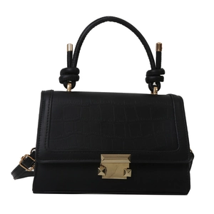 Sac bandoulière noir chic à relief crocodile avec boucle dorée et poignée ronde