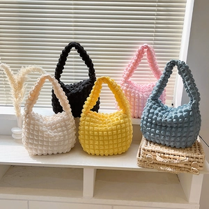 Borsa a Spalla da Donna con Texture Popcorn Tote Bag Minimalista con Griglia Arricciata Borsa Sottobraccio Portatile Casual per Donna