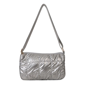 Sac à bandoulière argenté matelassé avec finition métallique et design rembourré