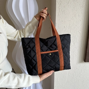 Large Capacity Quilted Tote Bag Oxford Cloth Casual Shoulder Bag For Women Rhombic Pattern Lightweight Travel Handbag