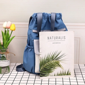 Fashionable contrast color nylon drawstring bucket backpack with large capacity and side pocket