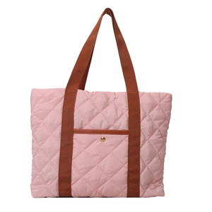 Gesteppte rosa Oxford-Tragetasche mit braunen Griffen und goldenem Druckknopf