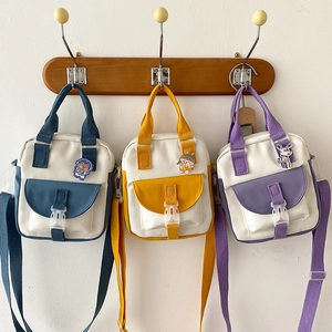 Women Korean Style Nylon Patchwork Shoulder Bag Fresh Sweet Crossbody Handbag With Cartoon Badge Small Casual Tote For Student