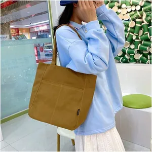 Brown canvas tote bag detail showing durable fabric and adjustable shoulder strap style