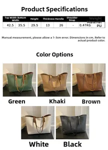 Größentabelle und Maße für die große PU-Ledertasche mit Webmuster in fünf Farben