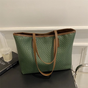 Vintage Gewebte Patchwork Tote Bag Große Kapazität PU Leder Schultertasche Für Damen Retro Lässige Pendler Handtasche