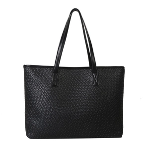 Klassische schwarze gewebte Leder-Shopper-Tasche mit großem Fassungsvermögen und Doppelgriffen