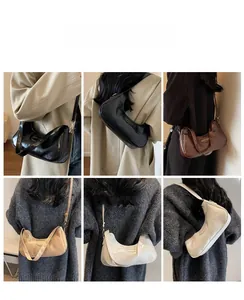 Collage of chic pleated leather shoulder bags in black, brown, and beige for women